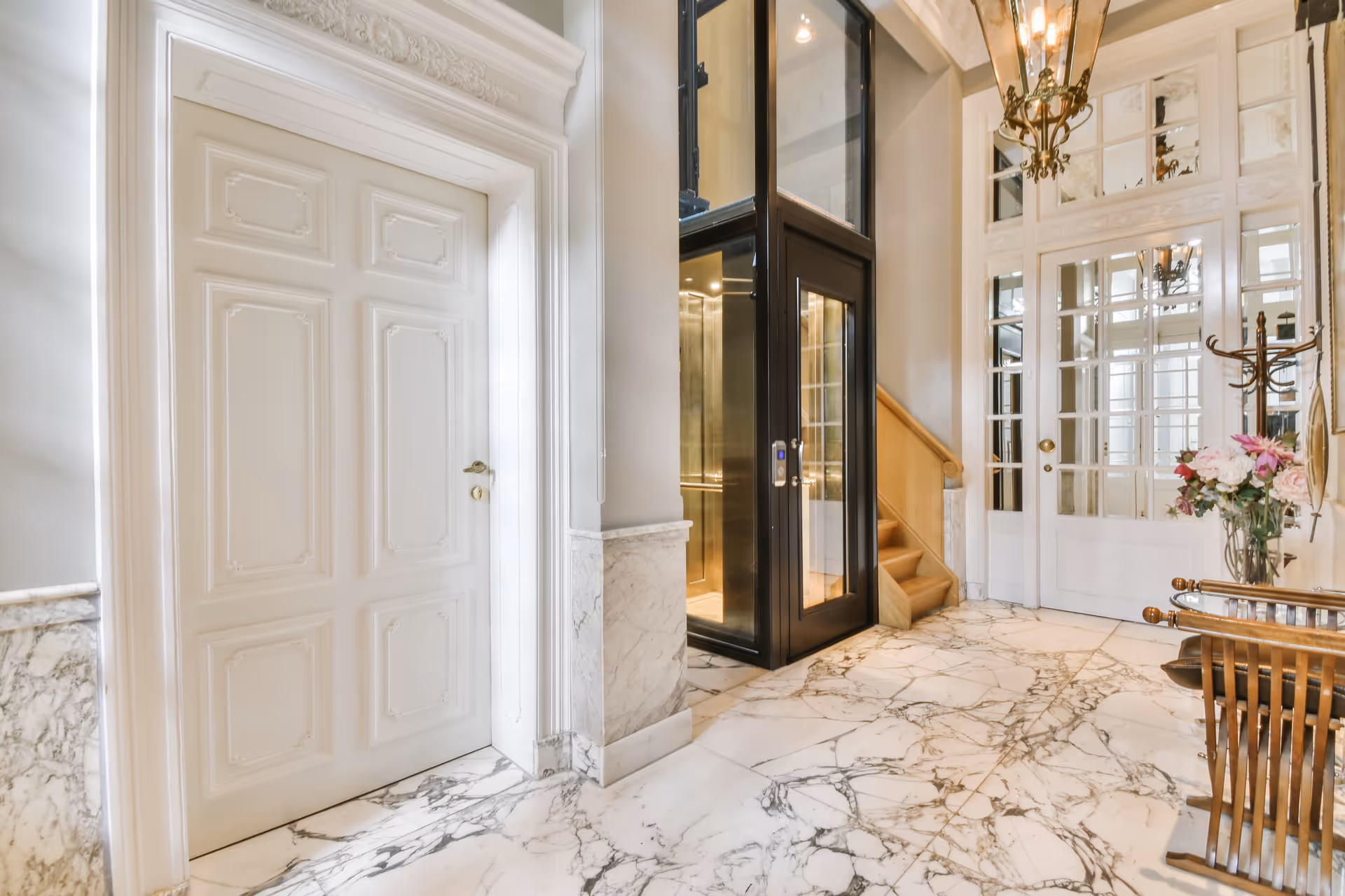 Elegant home elevator entrance hall
