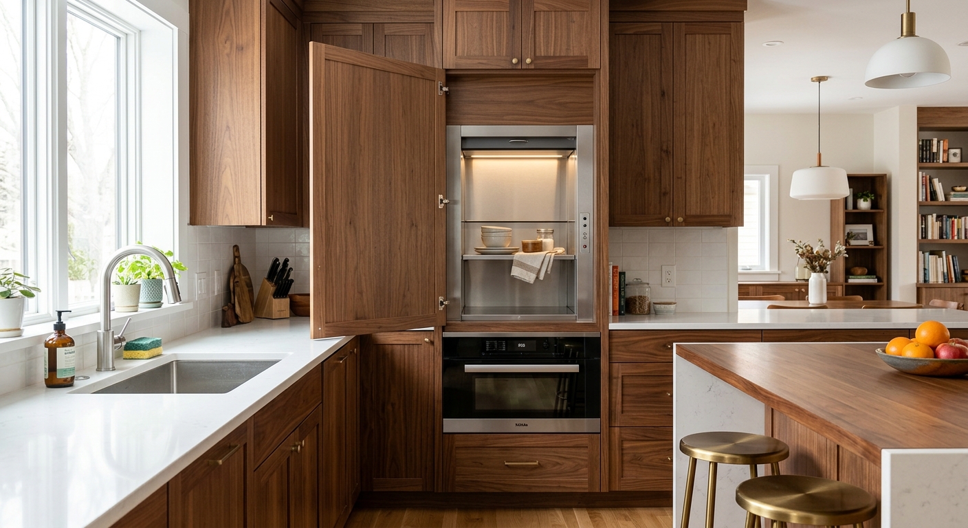 Atlas PRO dumbwaiter installed between floors in a home