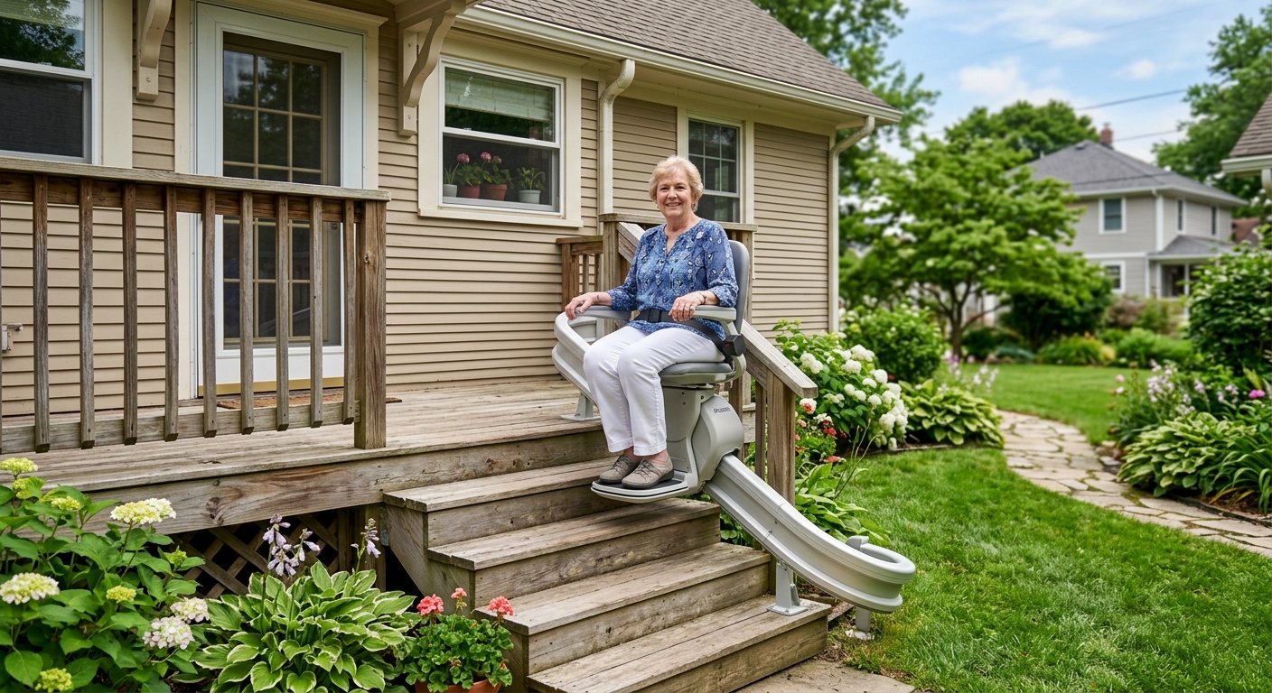 Technician professionally installing an outdoor stairlift