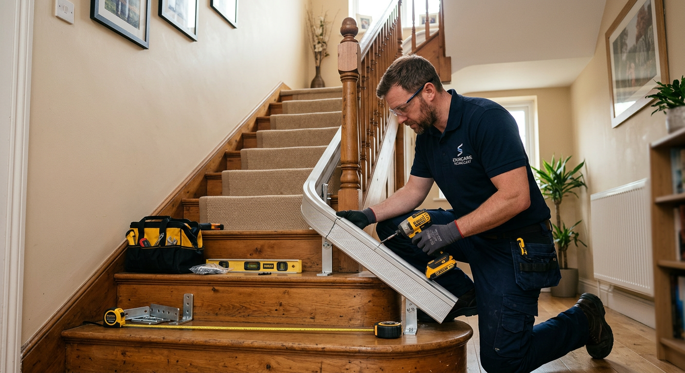 Western Stairlifts technician reviewing a written estimate with a homeowner